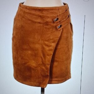 Faux Suede Wrap Mini Skirt in Camel